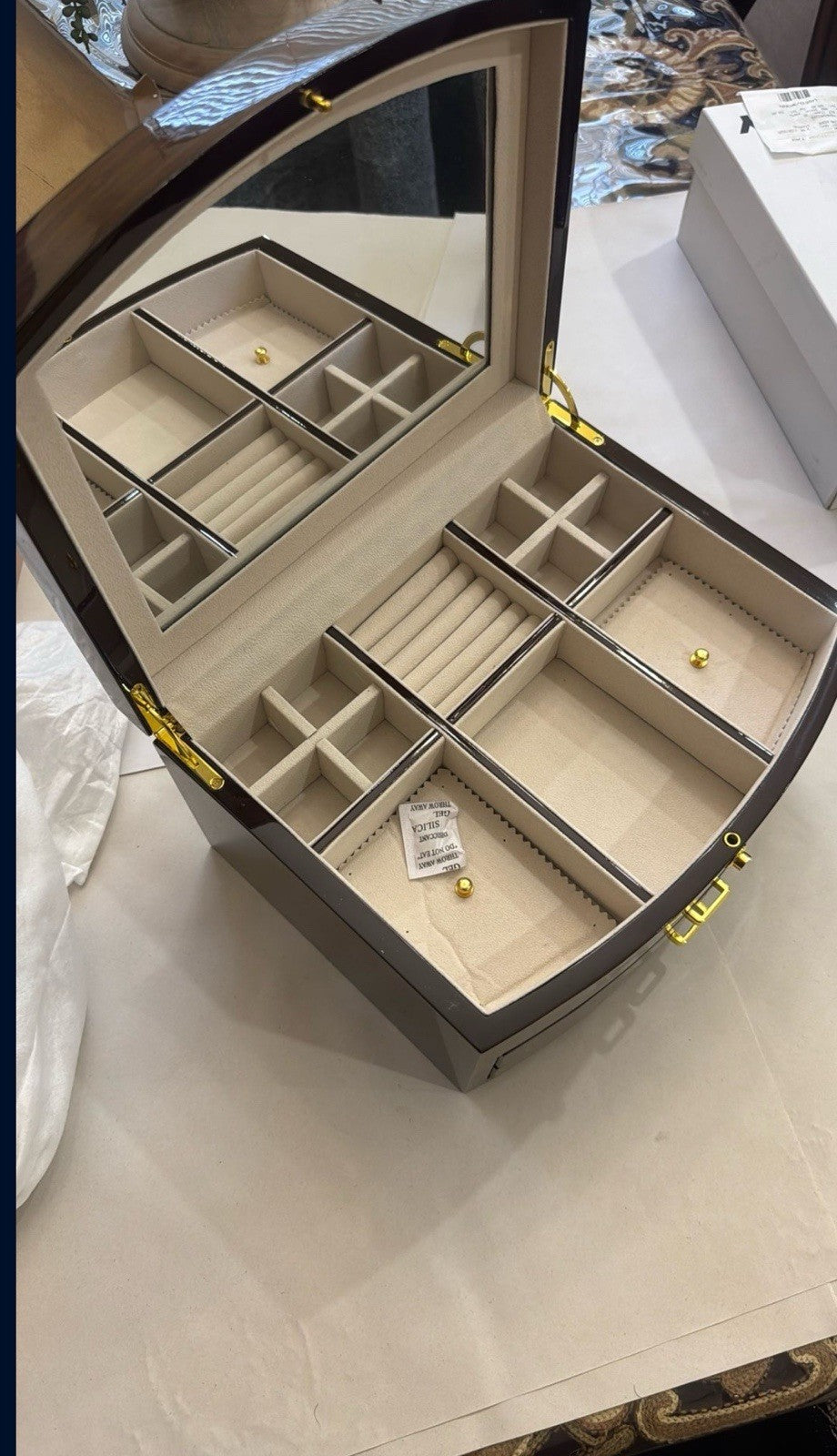 Bey-Berk Brown Zebra Wood Jewelry Box with Mirror