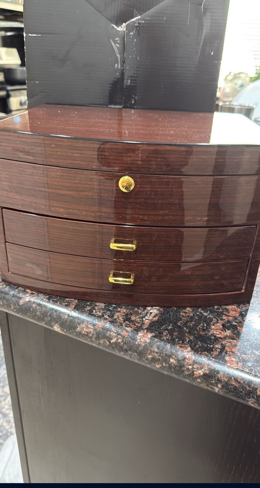 Bey-Berk Brown Zebra Wood Jewelry Box with Mirror