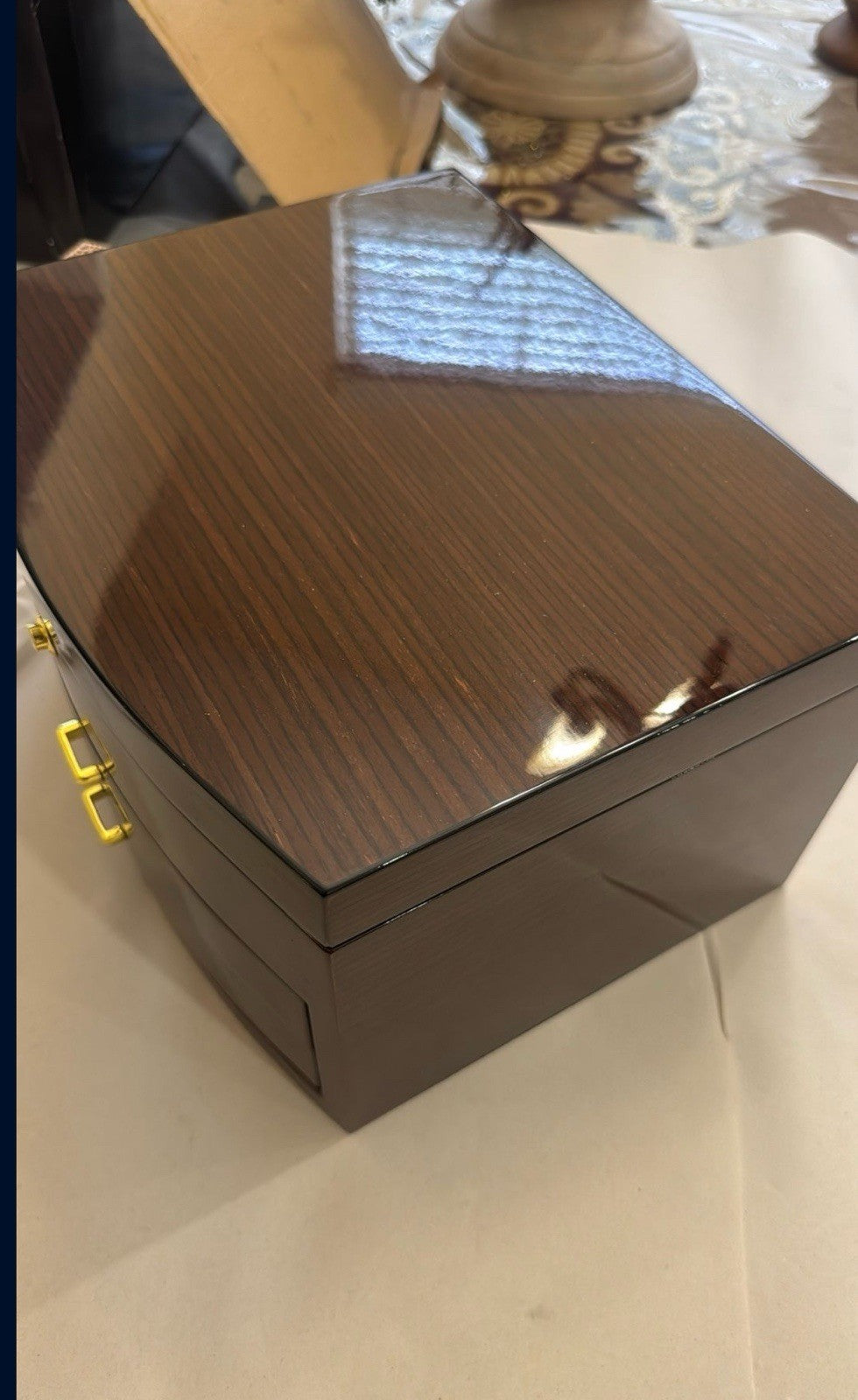 Bey-Berk Brown Zebra Wood Jewelry Box with Mirror