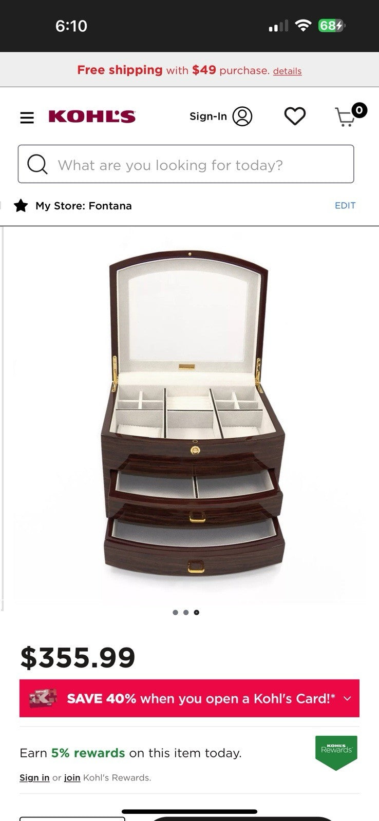 Bey-Berk Brown Zebra Wood Jewelry Box with Mirror