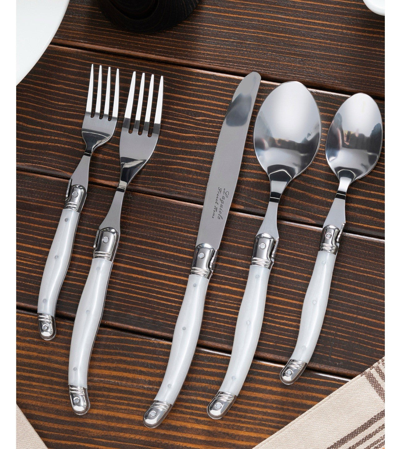 Laguiole French Home 20 Piece Flatware Set, Ivory, 18/10 Stainless Steel