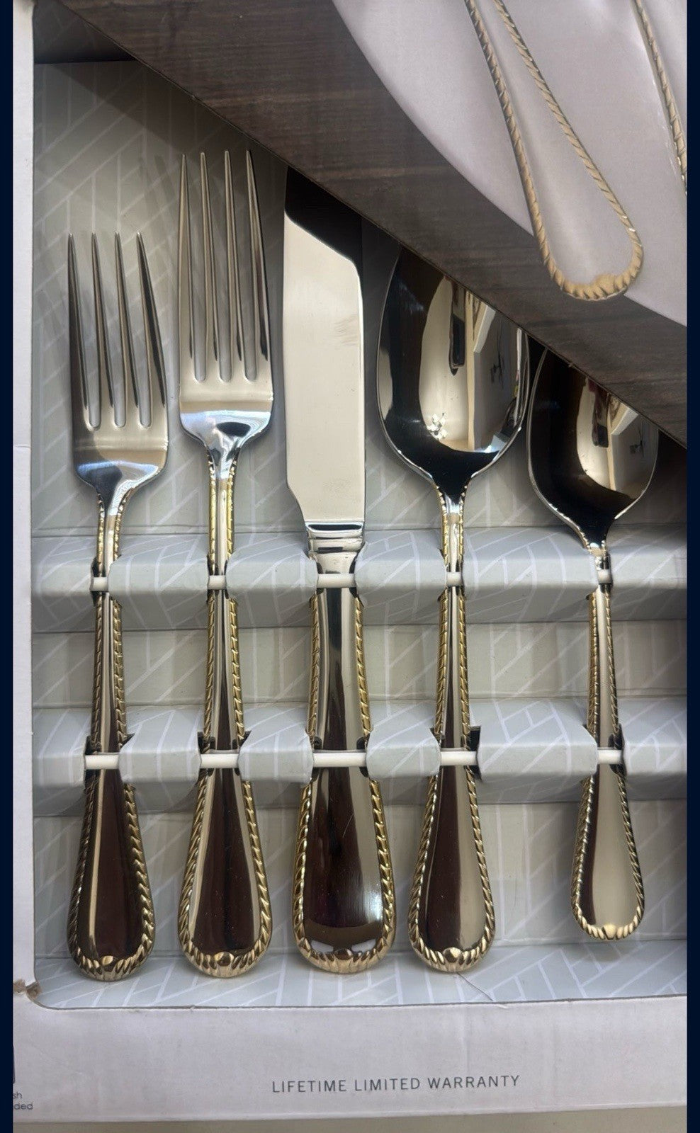 Mikasa 65-Pc Gold Accent 18/10 Stainless Flatware Set Service for 12 – New