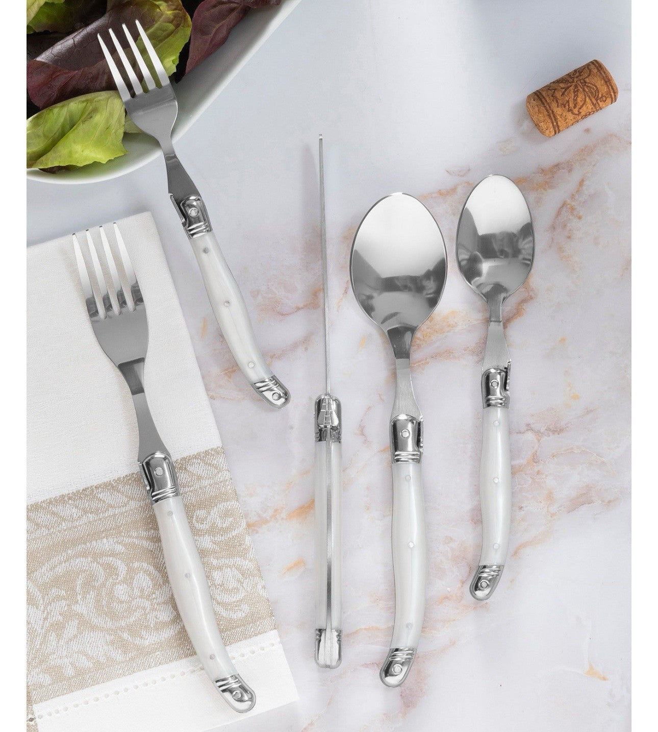Laguiole French Home 20 Piece Flatware Set, Ivory, 18/10 Stainless Steel