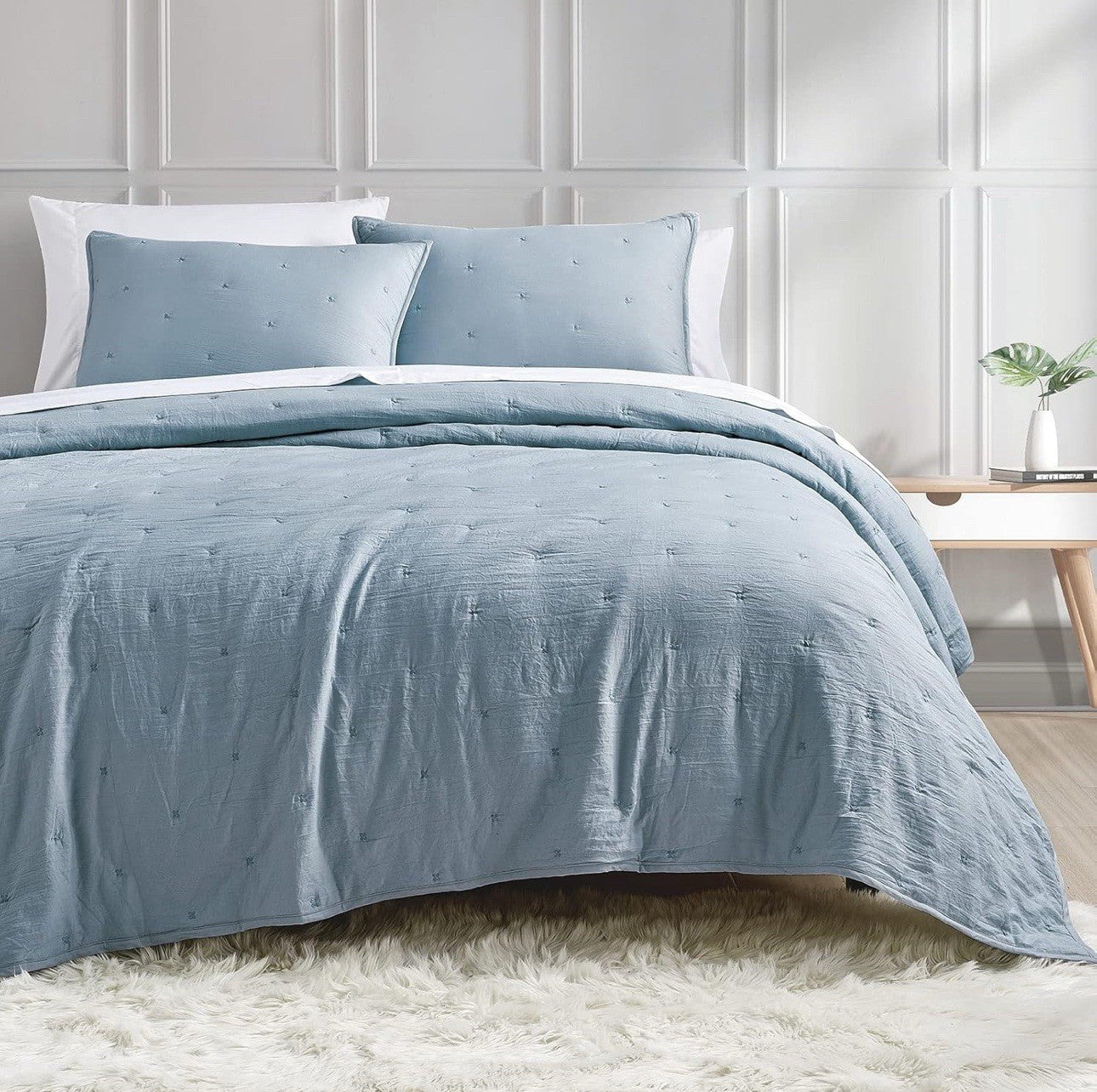Sky Core Coverlet Set Full/Queen 3-Piece 100% Cotton Machine Washable