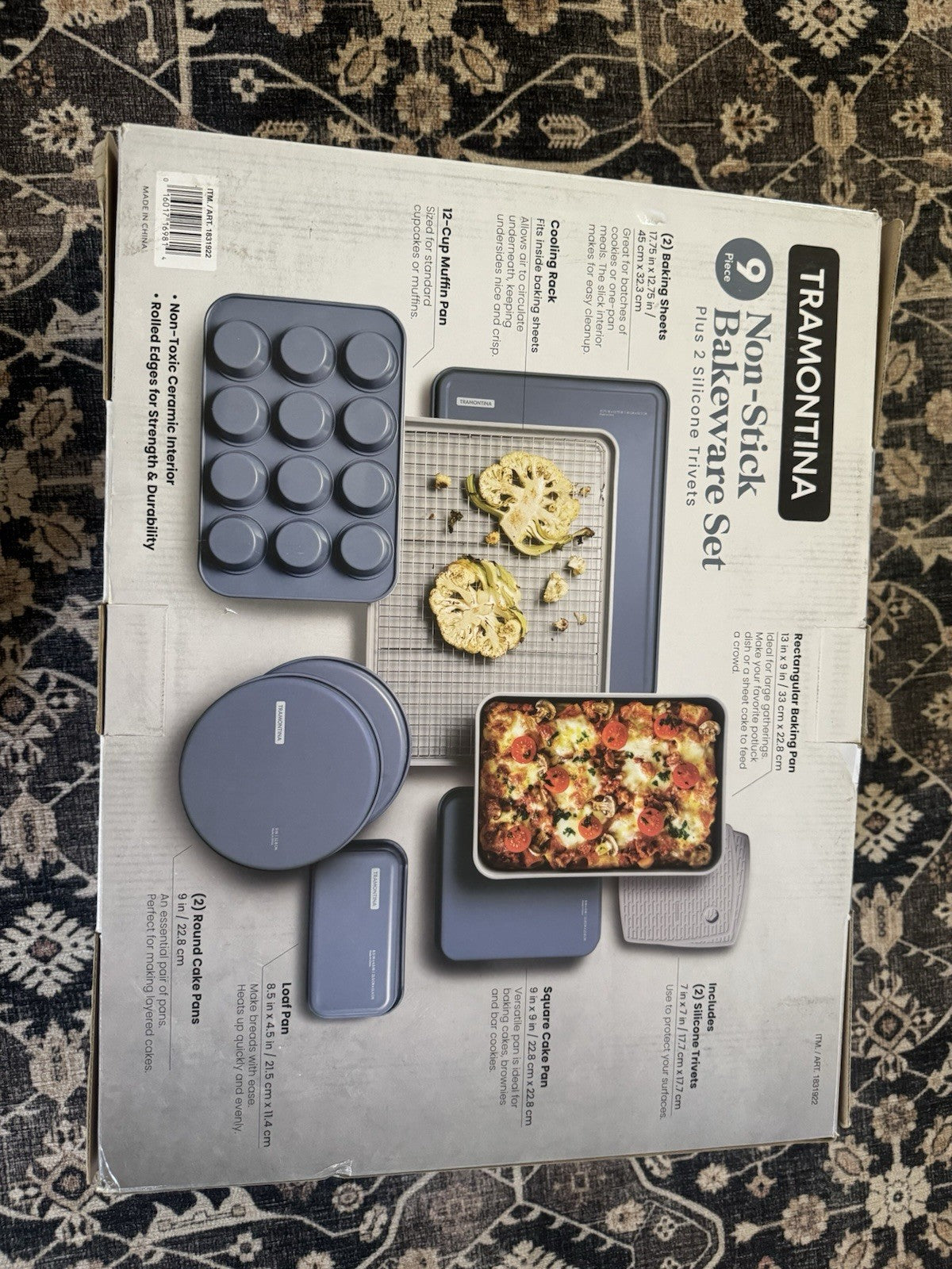 Tramontina Ceramic Bakeware Set 9-Piece Blue Plus 2 Silicone Trivets New