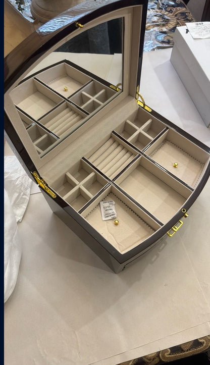 Bey-Berk Brown Zebra Wood Jewelry Box with Mirror