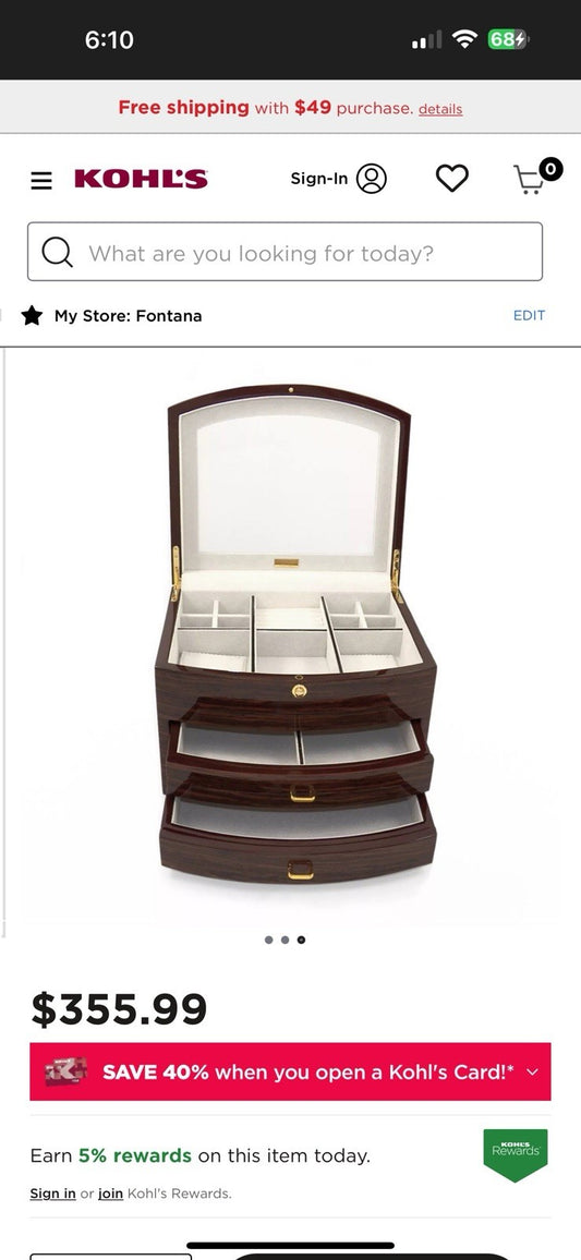 Bey-Berk Brown Zebra Wood Jewelry Box with Mirror