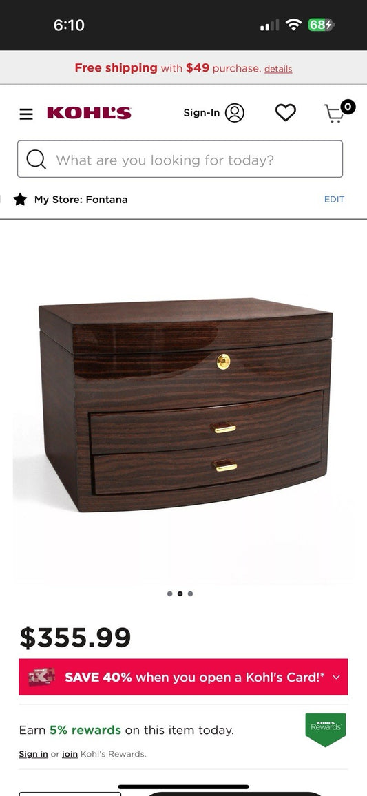 Bey-Berk Brown Zebra Wood Jewelry Box with Mirror